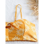 Cheerful Yellow Floral High-Waisted Bikini with Front-Knot Detail