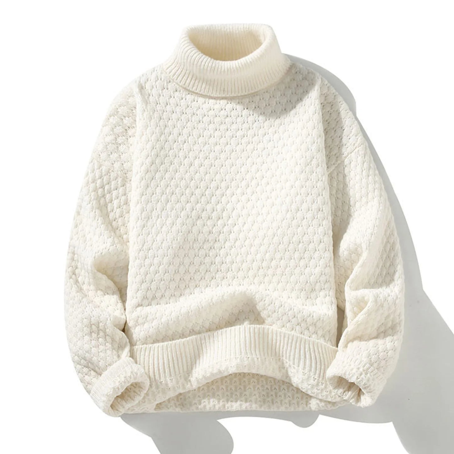 Men's Textured High Neck Relaxed Fit Contemporary Knit Sweater Pullover