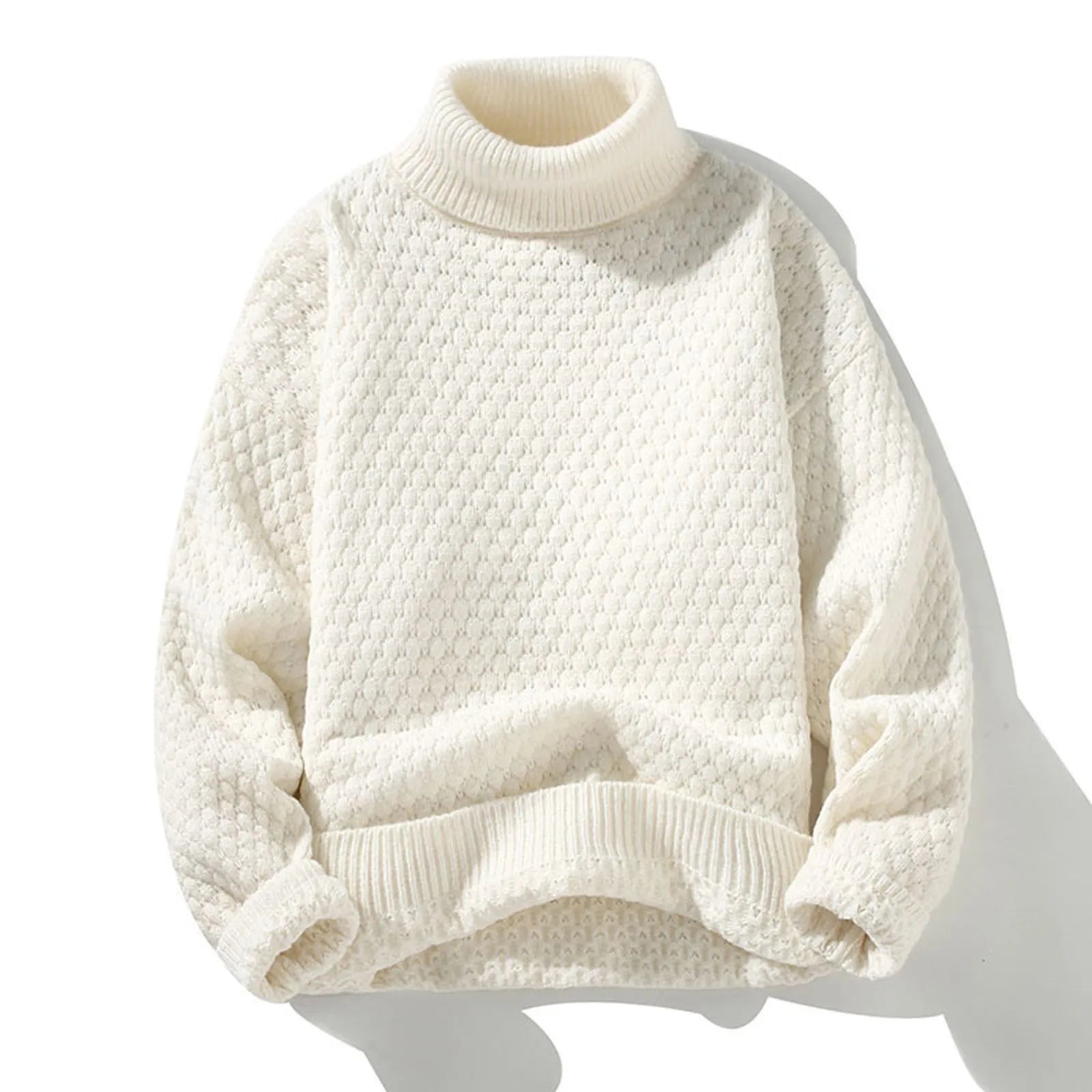 Men's Textured High Neck Relaxed Fit Contemporary Knit Sweater Pullover