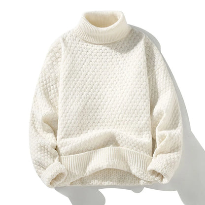 Men's Textured High Neck Relaxed Fit Contemporary Knit Sweater Pullover