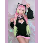 Women's Cat-Inspired Knit Dress with Hood, Paw Sleeve Covers and Matching Tail Accessory
