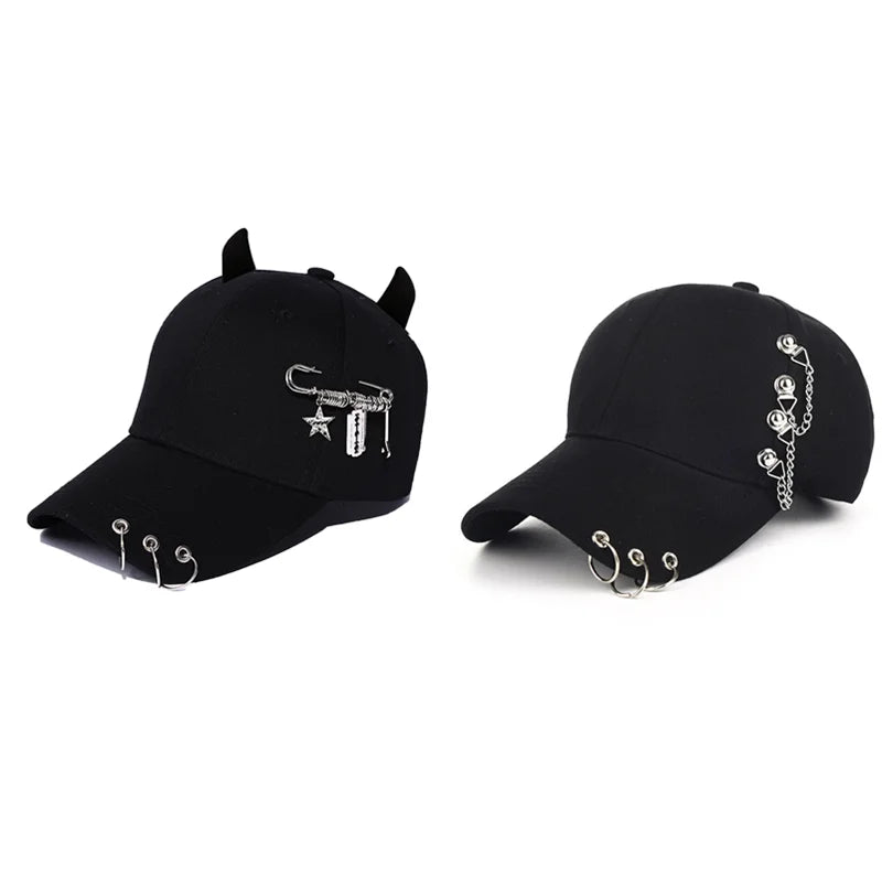 Minimalist Decorative Ring Baseball Cap Adjustable Curved Brim Casual Streetwear Hat