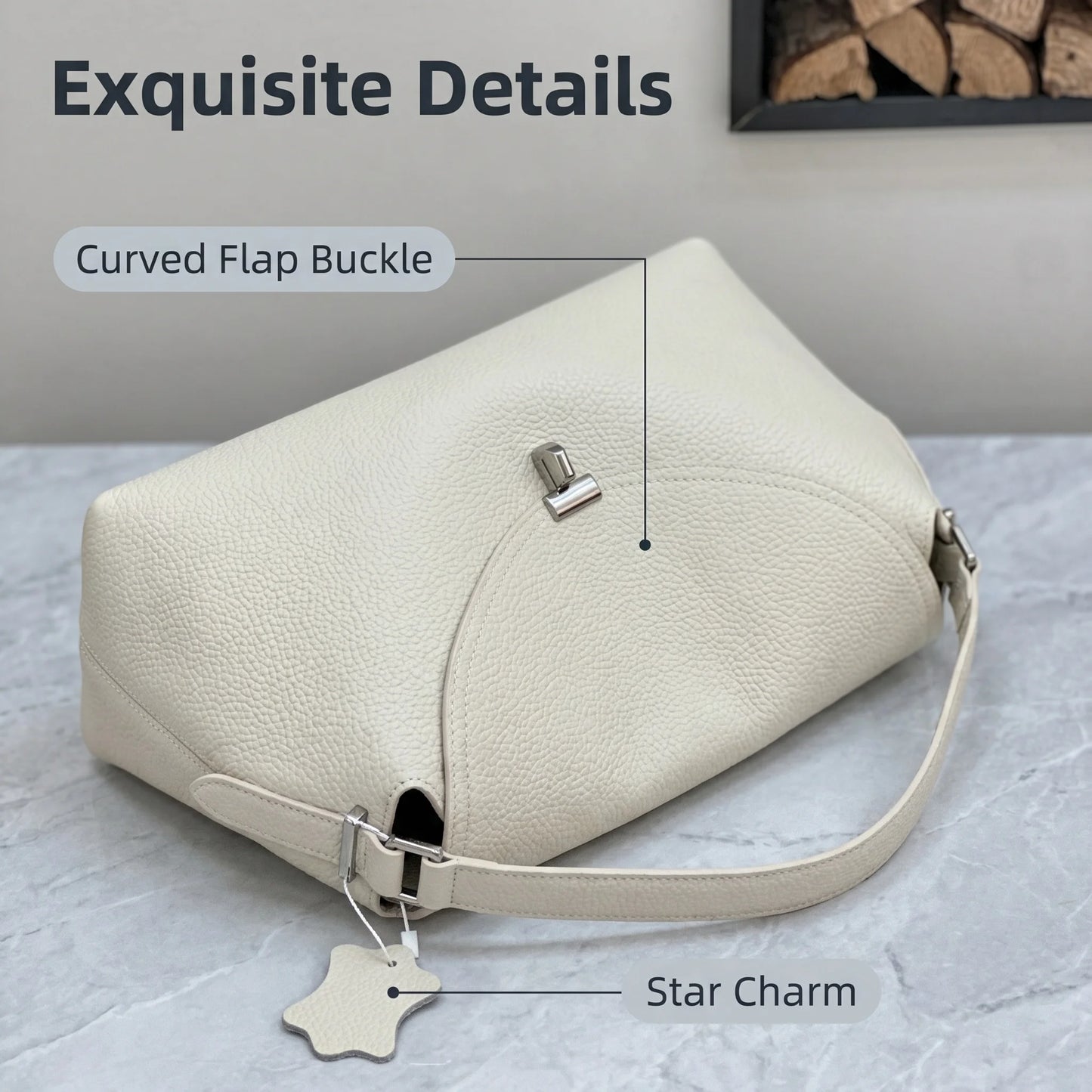 Soft Genuine Leather Bowling Shoulder Bag with Adjustable Strap Design
