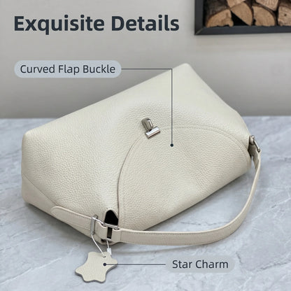 Soft Genuine Leather Bowling Shoulder Bag with Adjustable Strap Design