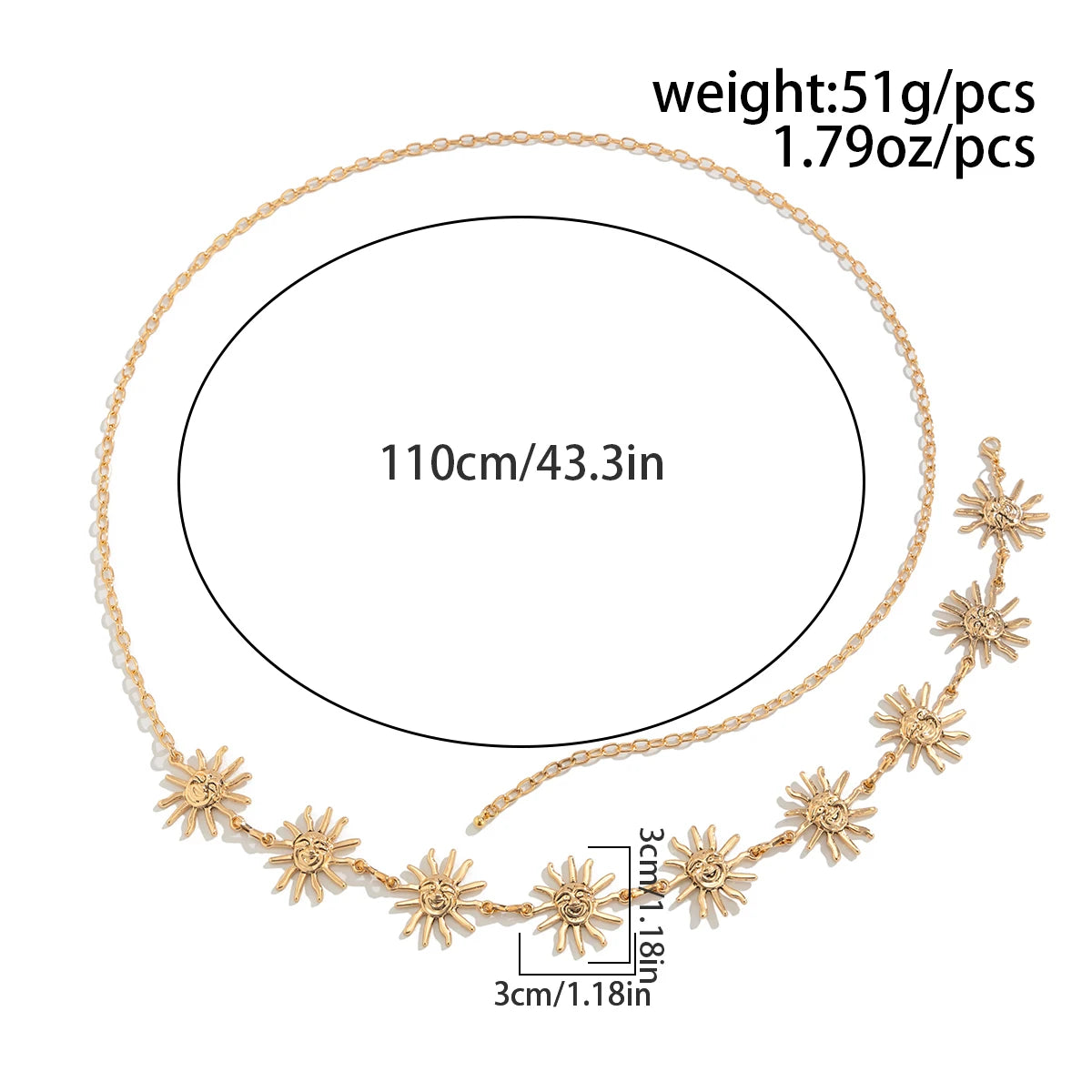 Celestial Sun Charm Waist Chain for Bohemian Festival and Beach Styling
