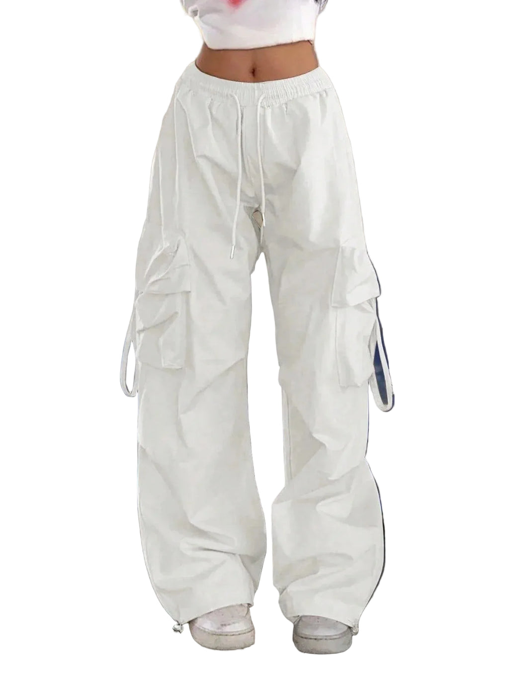 High Waist Cargo Pants with Flap Pockets Relaxed Wide Leg Streetwear Trousers