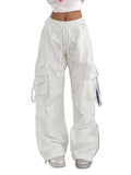 High Waist Cargo Pants with Flap Pockets Relaxed Wide Leg Streetwear Trousers