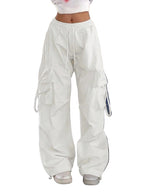 High Waist Cargo Pants with Flap Pockets Relaxed Wide Leg Streetwear Trousers