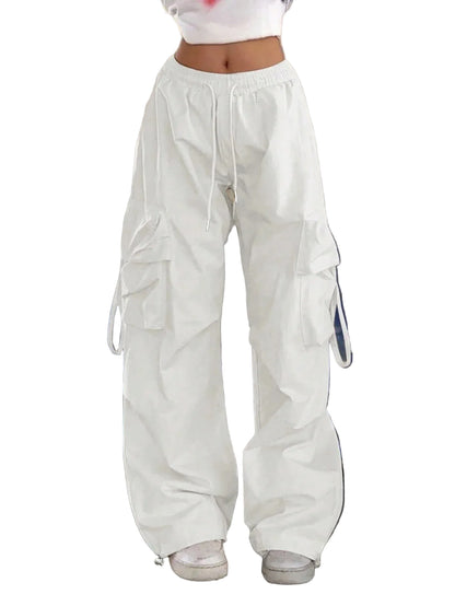 High Waist Cargo Pants with Flap Pockets Relaxed Wide Leg Streetwear Trousers