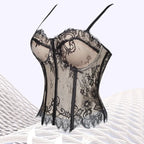 Lace Corset-Inspired Cami Top with Sheer Paneling and Adjustable Straps