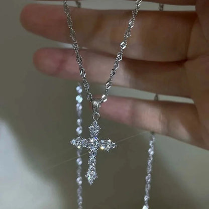 Crystal Cross Pendant Necklace for Gothic Dark Feminine and Y2K Styling