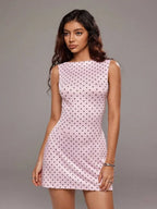 Back Tie A-Line Mini Dress with Open Back and Polka Dot Detail