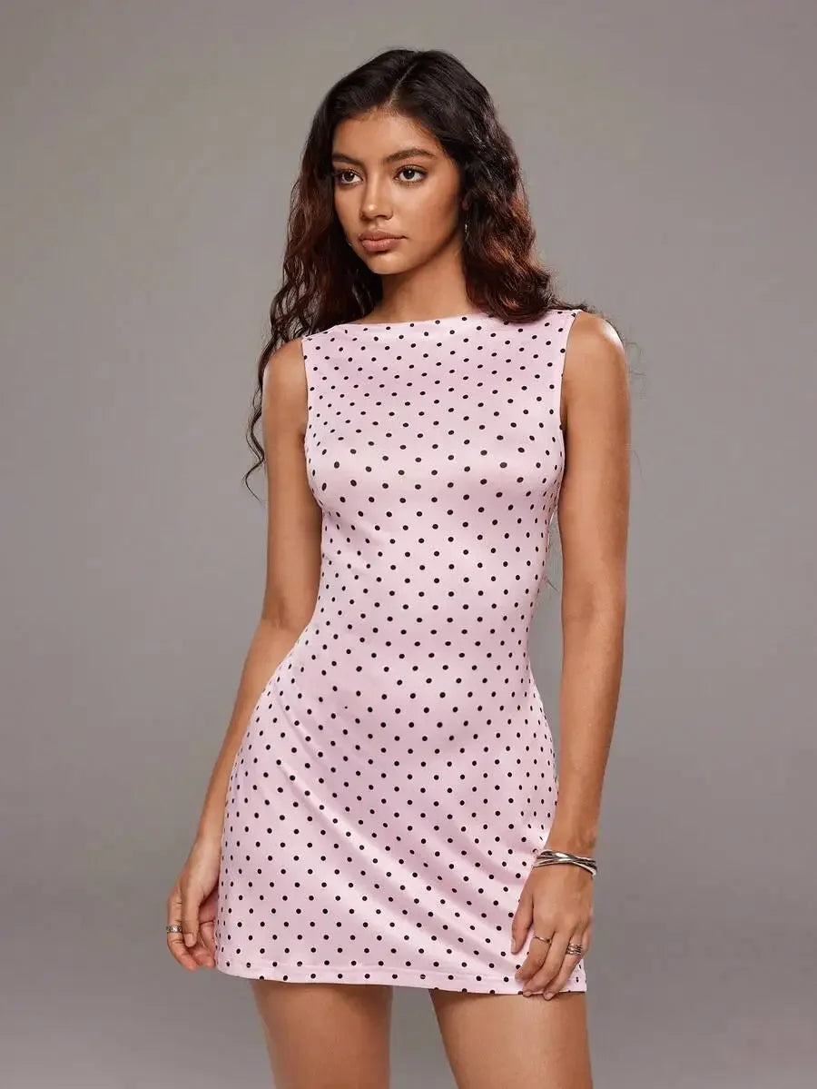 Back Tie A-Line Mini Dress with Open Back and Polka Dot Detail