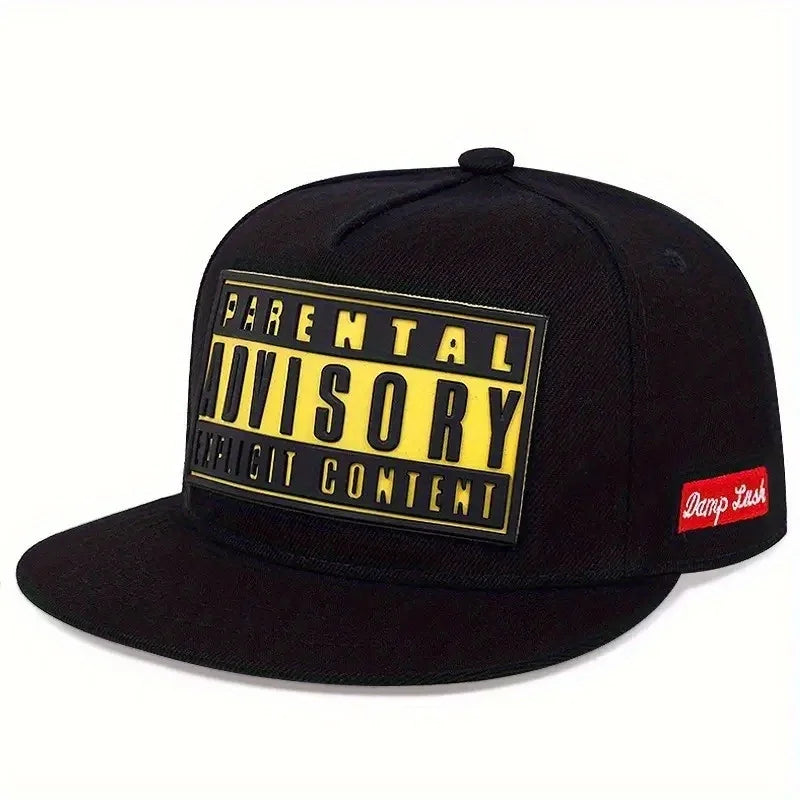 Adjustable Flat Brim Baseball Cap with Graphic Patch for Contemporary Streetwear Fashion Style