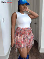 Textured Fringe Mini Skirt with Layered Tassel Festival Fashion Design