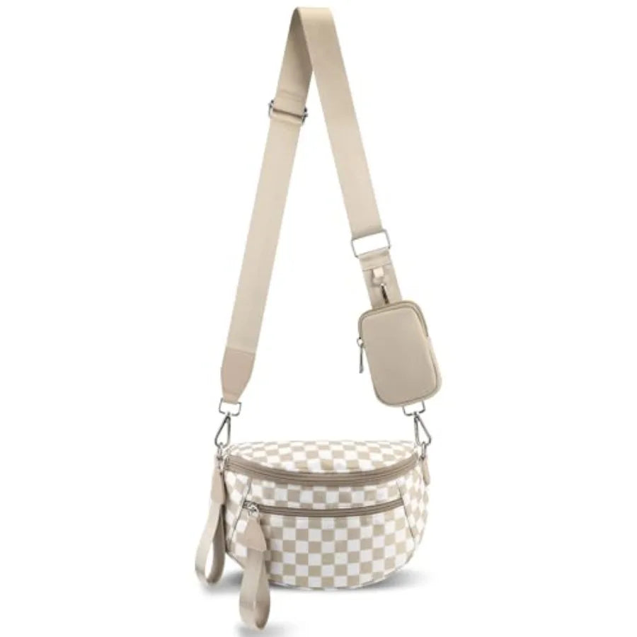 Checkered Crossbody Belt Bag with Adjustable Strap Everyday Travel Design