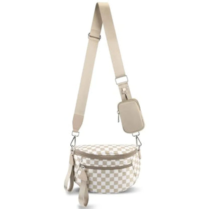 Checkered Crossbody Belt Bag with Adjustable Strap Everyday Travel Design