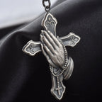 Praying Hands Cross Pendant Necklace With Vintage Gothic Statement Aesthetic