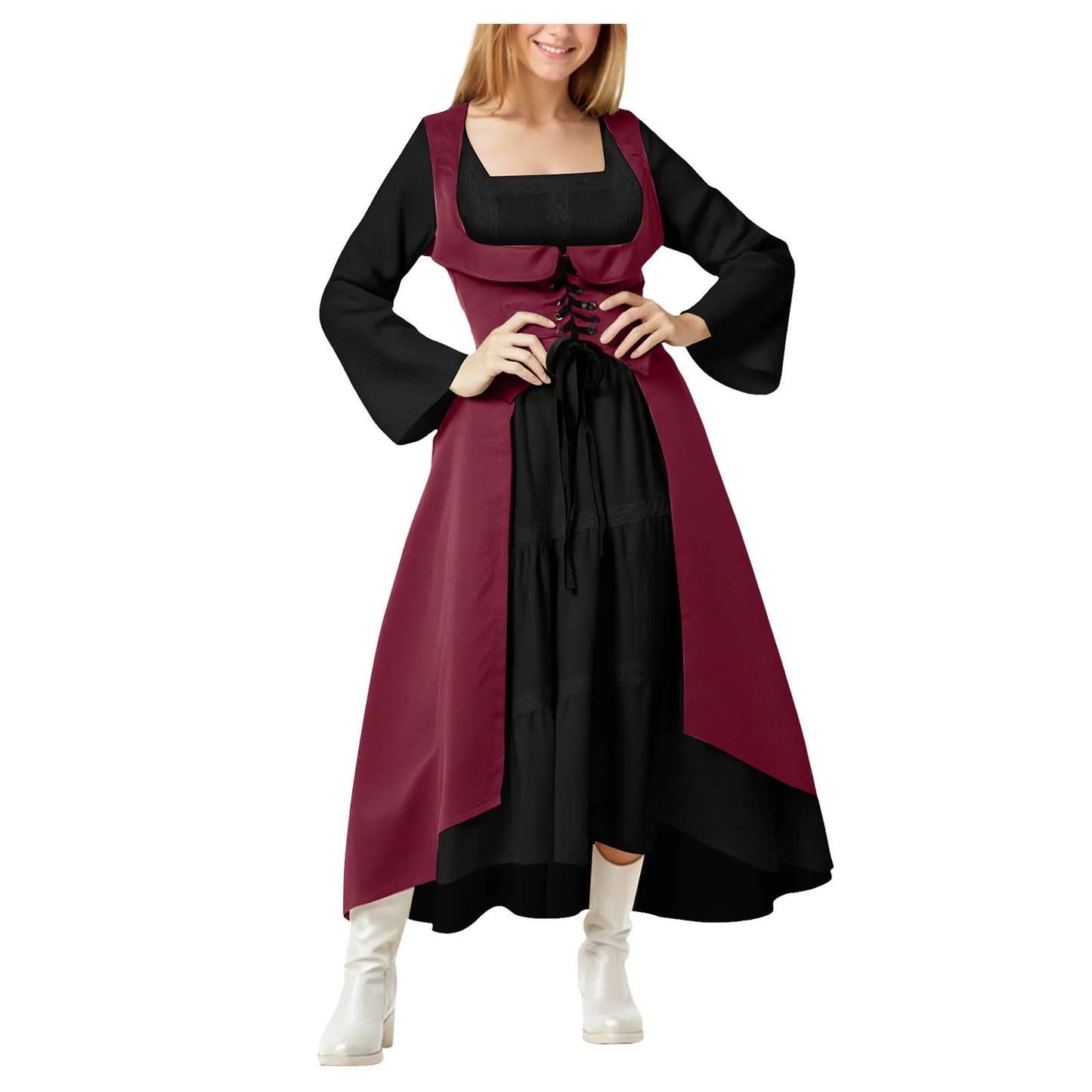 Gothic Witchcore Midi Dress with Pentagram Strap Details