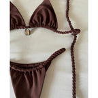 Dark Espresso Triangle Micro Bikini with Braided String Straps