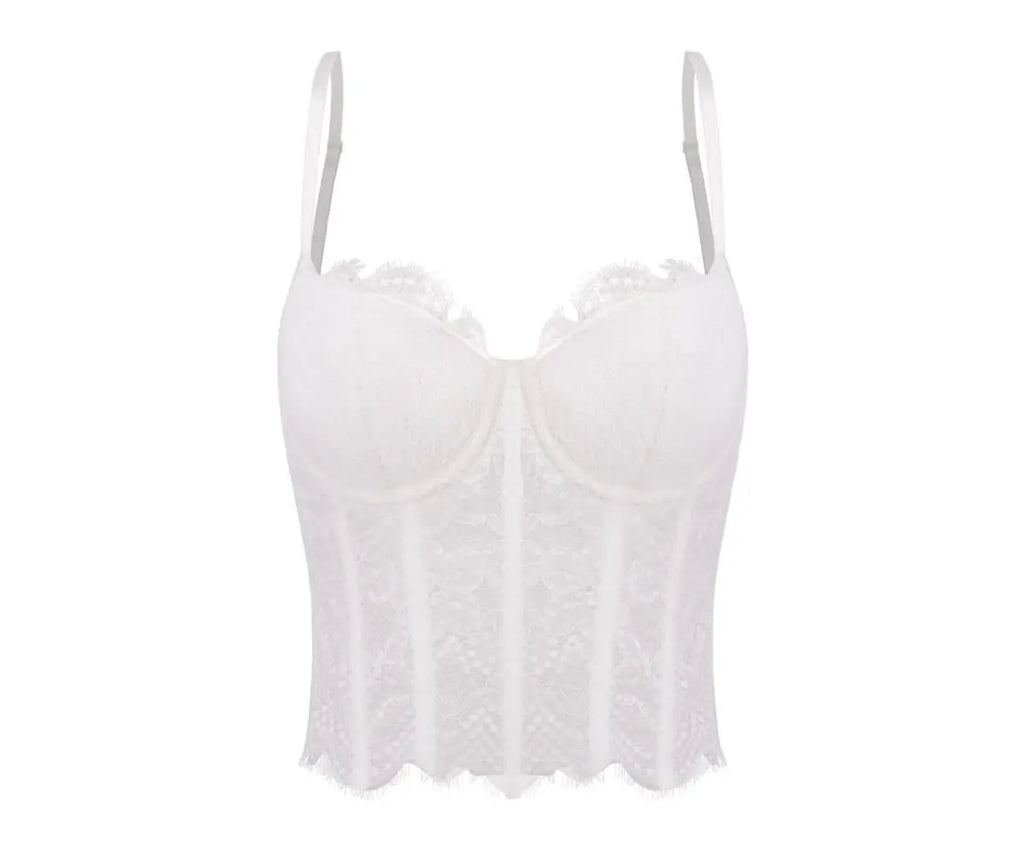 Romantic Black Floral Lace Bustier with Underwire Cups and Slender Straps