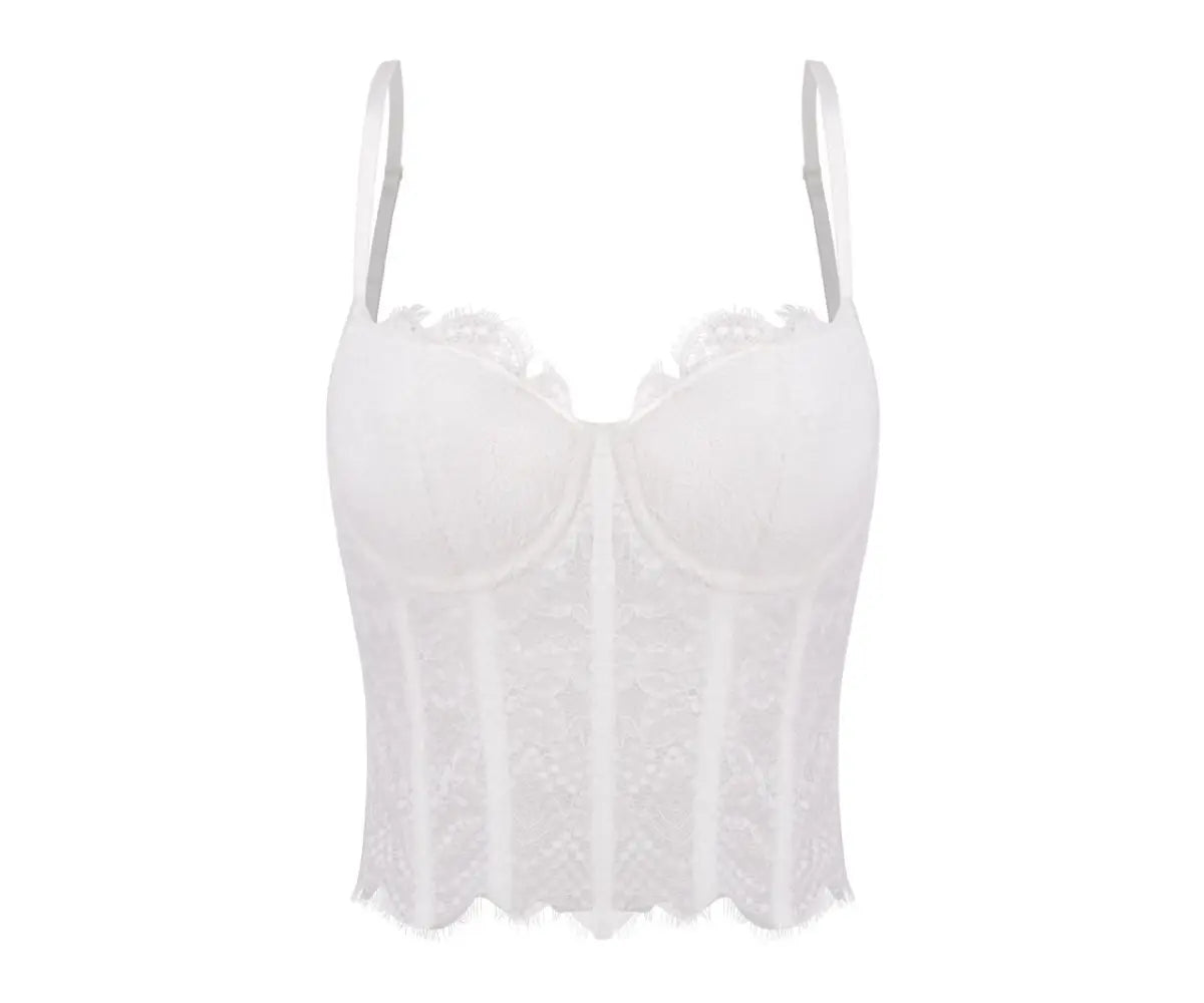 Romantic Black Floral Lace Bustier with Underwire Cups and Slender Straps