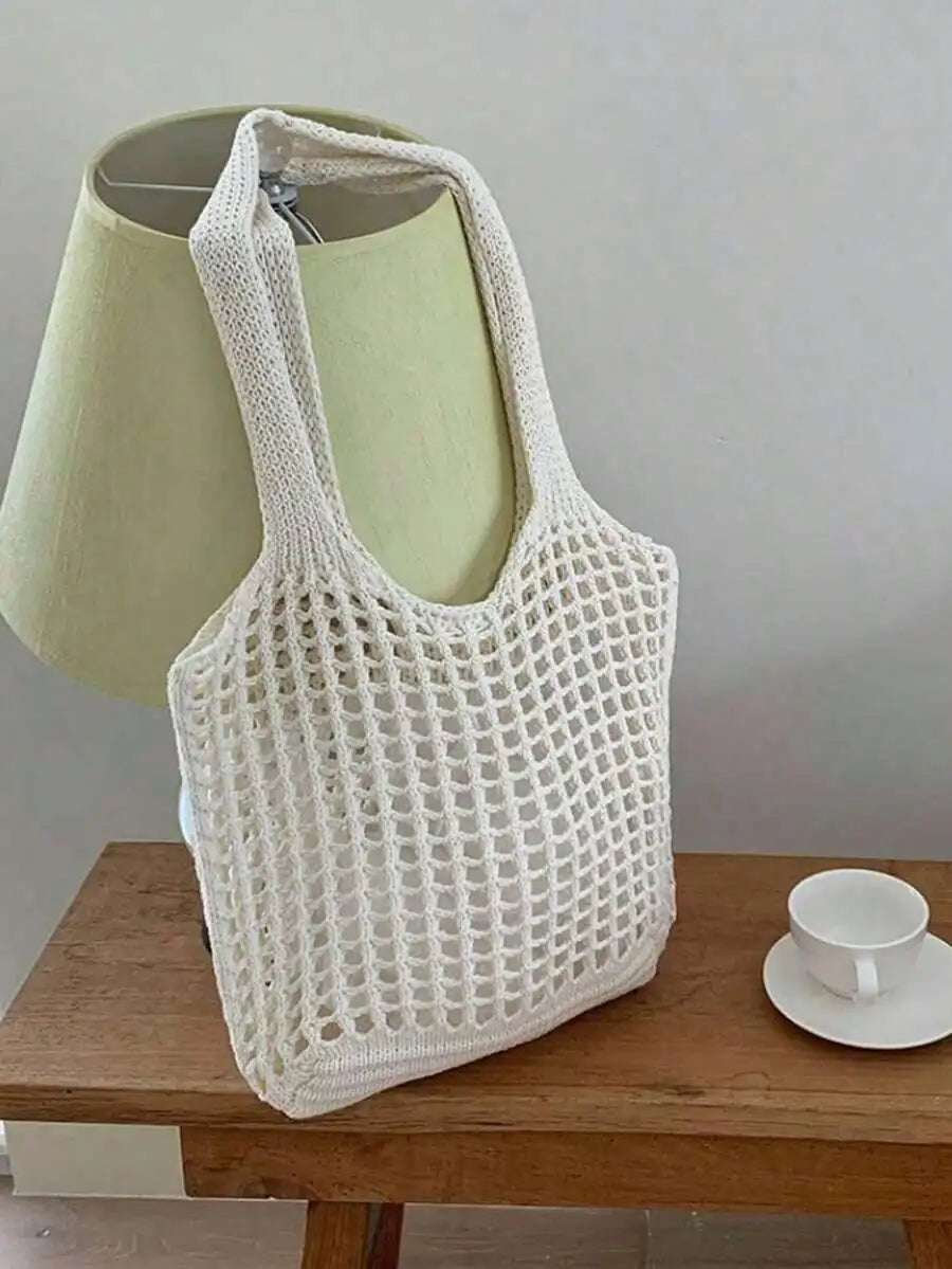 Open Knit Cotton Tote Shoulder Bag with Relaxed Everyday Design
