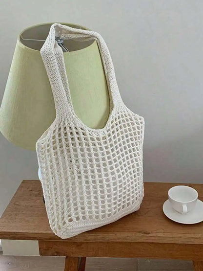 Open Knit Cotton Tote Shoulder Bag with Relaxed Everyday Design