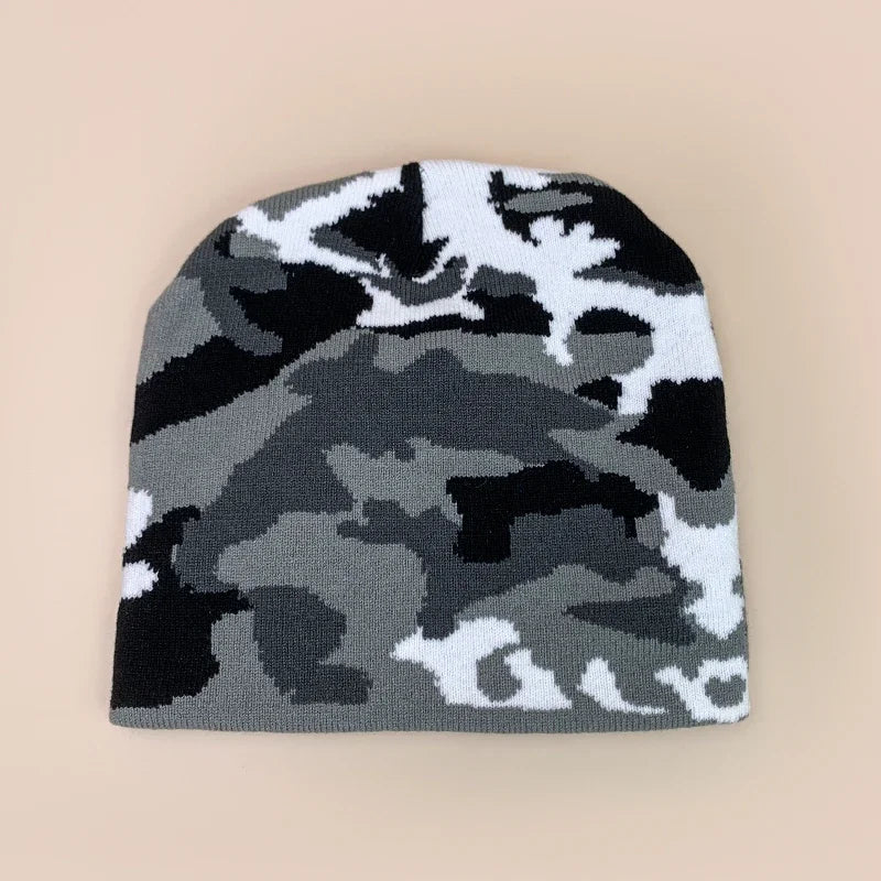 Camouflage Pattern Acrylic Knit Beanie for Contemporary Streetwear Winter Casual Everyday Fashion Style
