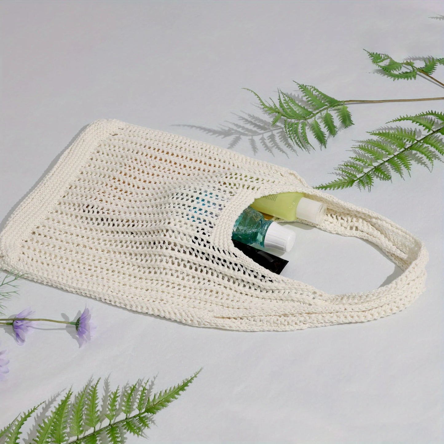 Minimalist Crochet Mesh Hobo Tote Bag for Beach Vacation and Everyday Wear