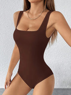 Square Neck Wide Strap Bodycon Bodysuit for Gothic and Alternative Styling