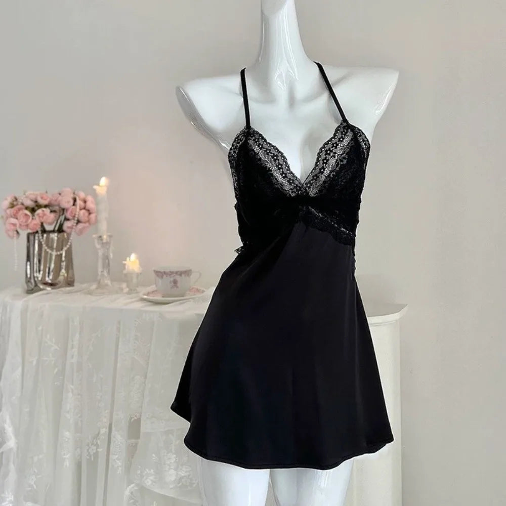 Delicate Blush Pink V-Neck Chemise with Intricate Sheer Lace Bodice