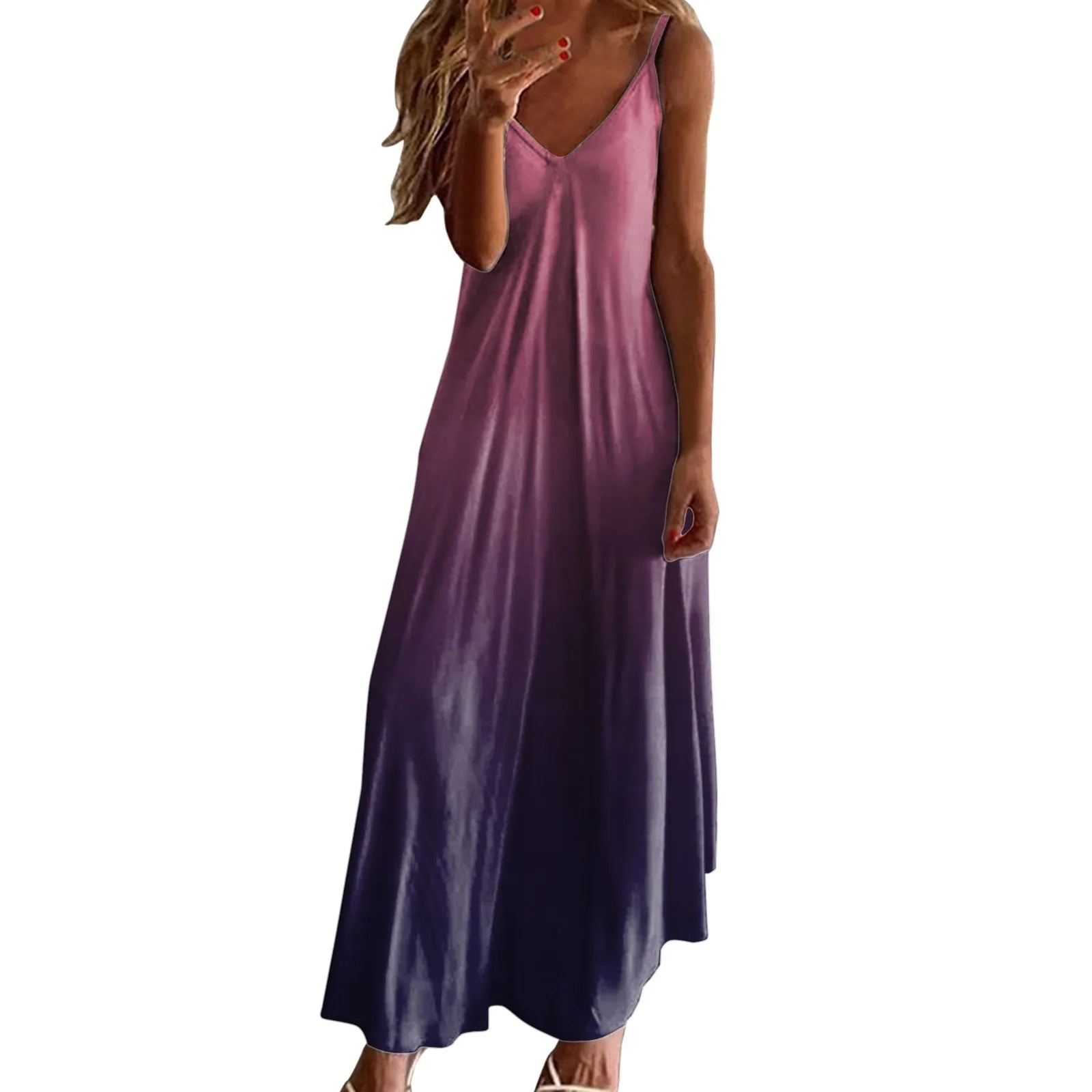 Gradient Print Spaghetti Strap Maxi Dress with Relaxed Boho Silhouette