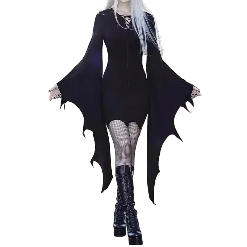 Oversized Gothic Batwing Sweater Dress with Alternative Streetwear Aesthetic
