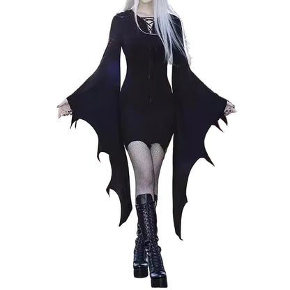 Oversized Gothic Batwing Sweater Dress with Alternative Streetwear Aesthetic