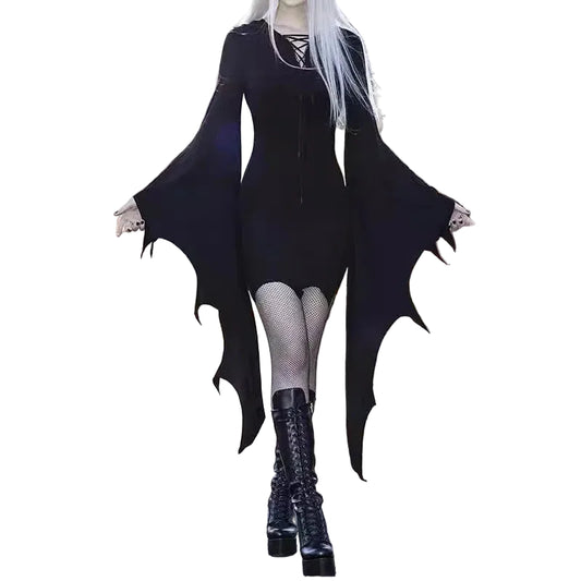 Oversized Gothic Batwing Sweater Dress with Alternative Streetwear Aesthetic