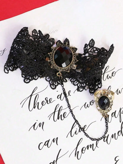 Gothic Lace Hand Chain Bracelet for Dark Romantic Alternative Styling