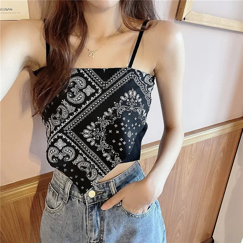 Floral Corset Crop Top with Slim Fit Irregular Hem Contemporary Streetwear Camisole Style