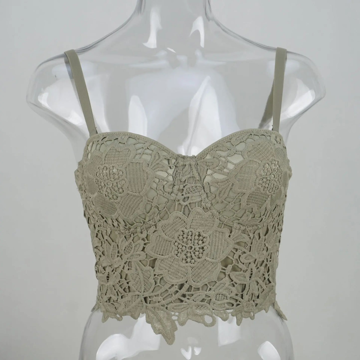 Floral Lace Bustier Top with Embroidered Detailing and Structured Cups