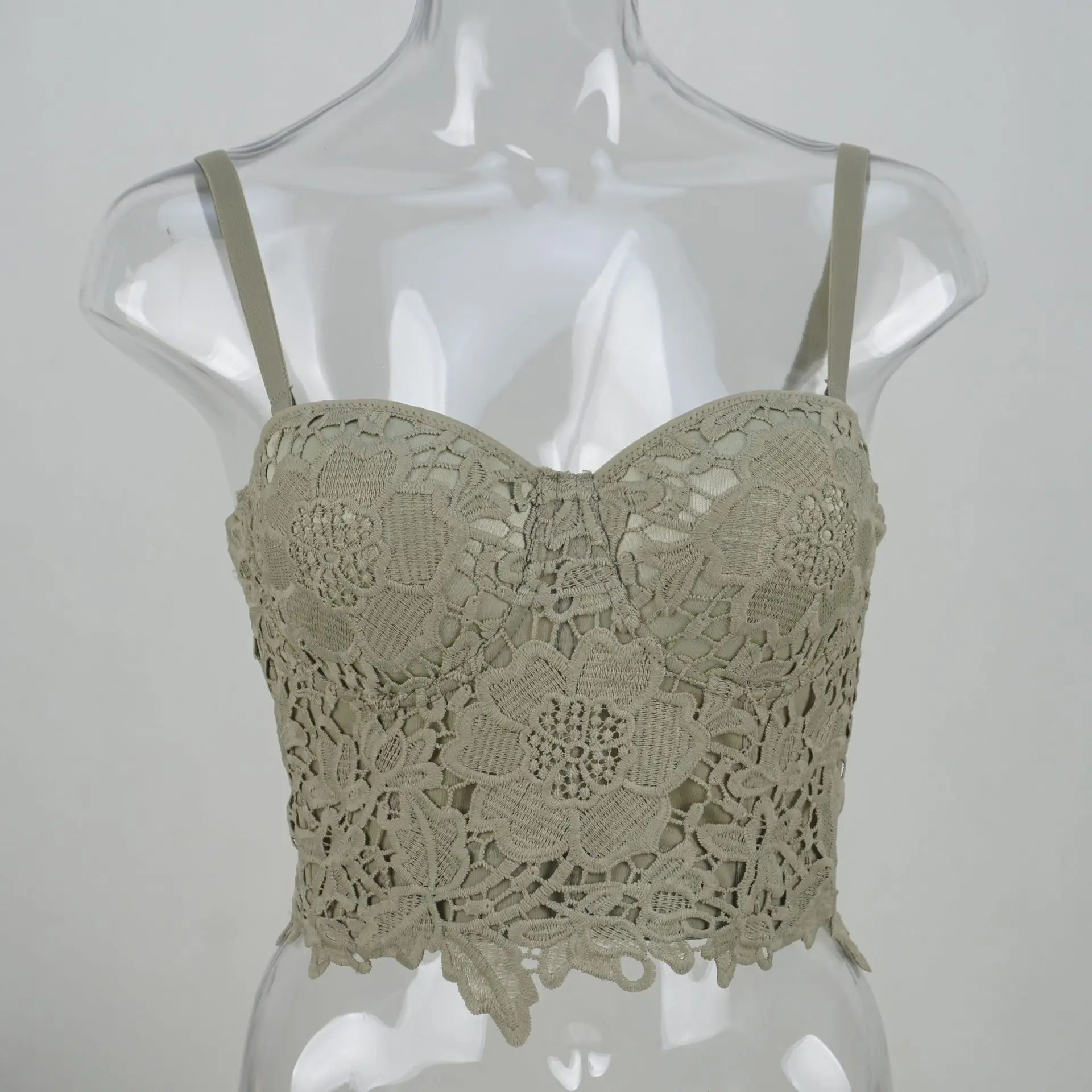 Floral Lace Bustier Top with Embroidered Detailing and Structured Cups