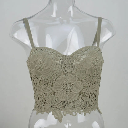 Floral Lace Bustier Top with Embroidered Detailing and Structured Cups