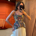 Multicolored Floral Tapestry Tank Top with Peplum Hem and Wide Straps