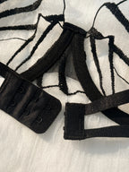 Architectural Black Linear Embroidery and Nude Mesh Underwire Set