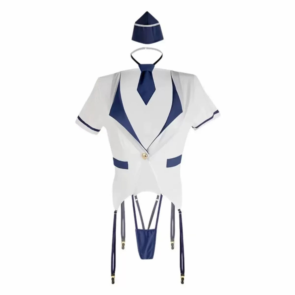 Daring High-Contrast Cutout Uniform Set with Deep V-Neckline and Strappy Accents