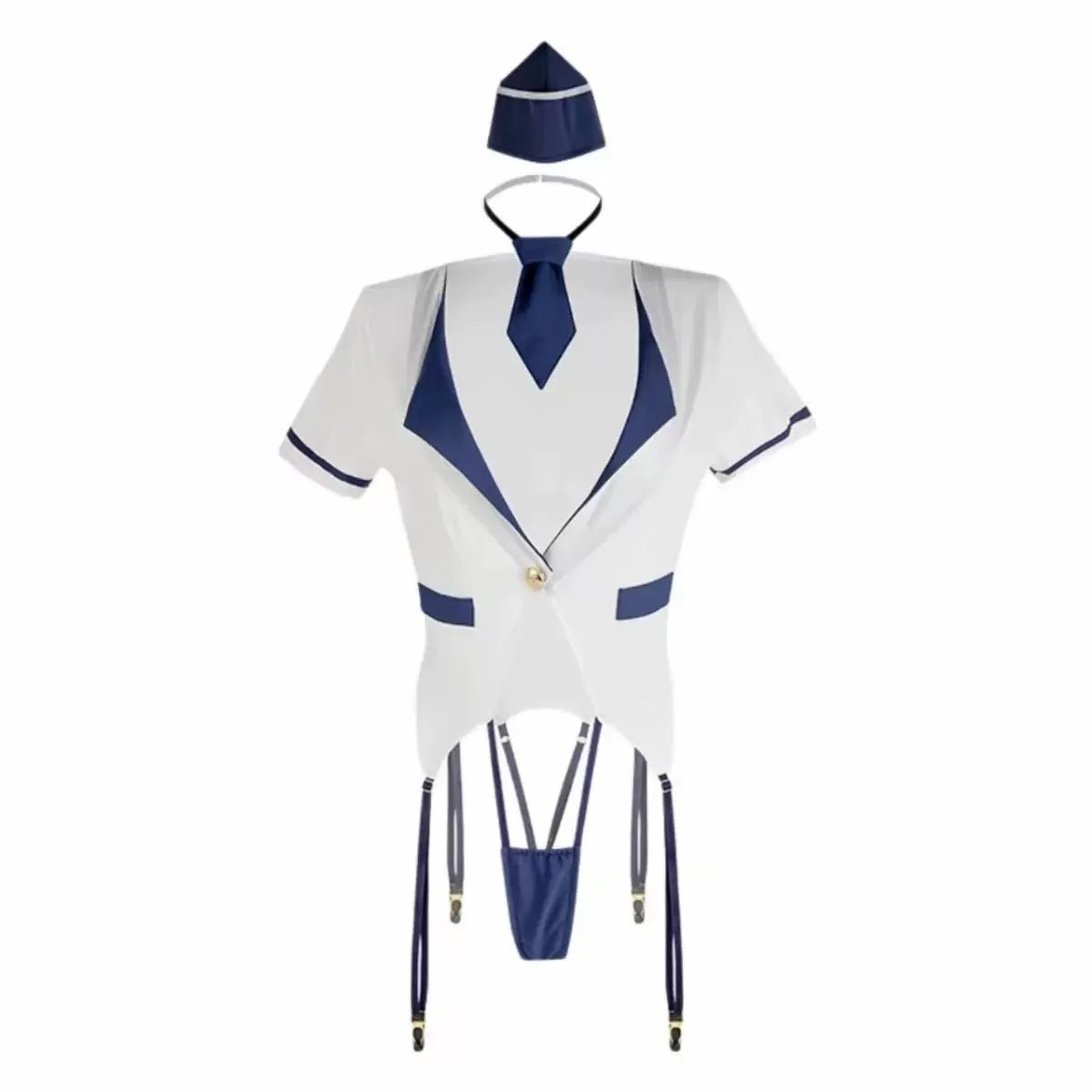 Daring High-Contrast Cutout Uniform Set with Deep V-Neckline and Strappy Accents