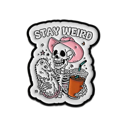Stay Weird Skeleton Reader Gothic Enamel Pin for Alternative Fashion Styling