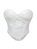 Ethereal White Strapless Corset with Draped Sweetheart Bodice and Lace Overlay