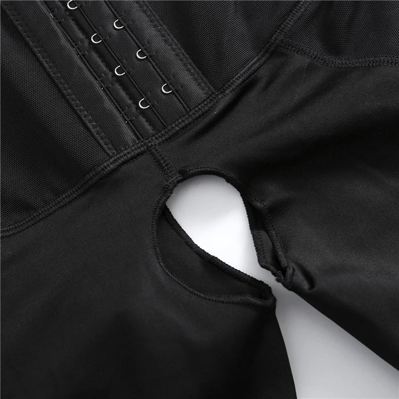 Open-Bust Mid-Thigh Bodysuit with Multi-Row Hook Closure and Lace Hem