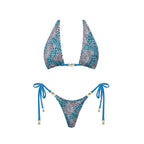 Diagonal Stripe Three-Piece Triangle Bikini Set with Flowing Maxi Skirt