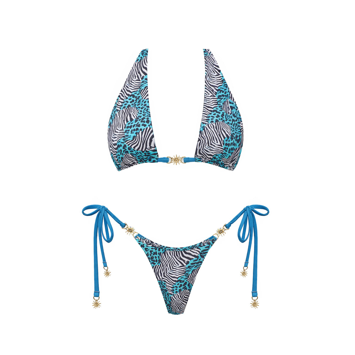 Diagonal Stripe Three-Piece Triangle Bikini Set with Flowing Maxi Skirt